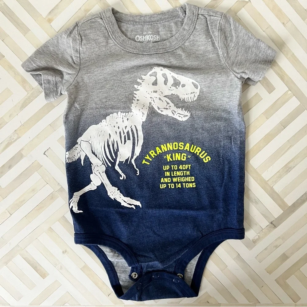 OSHKOSH T-Rex Blue Ombré Cotton Onesie, 18mo